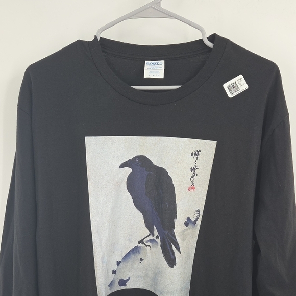 Black Long Sleeve Shirt With Japanese Kyosai Crow/Raven Art NEW - Picture 5 of 16